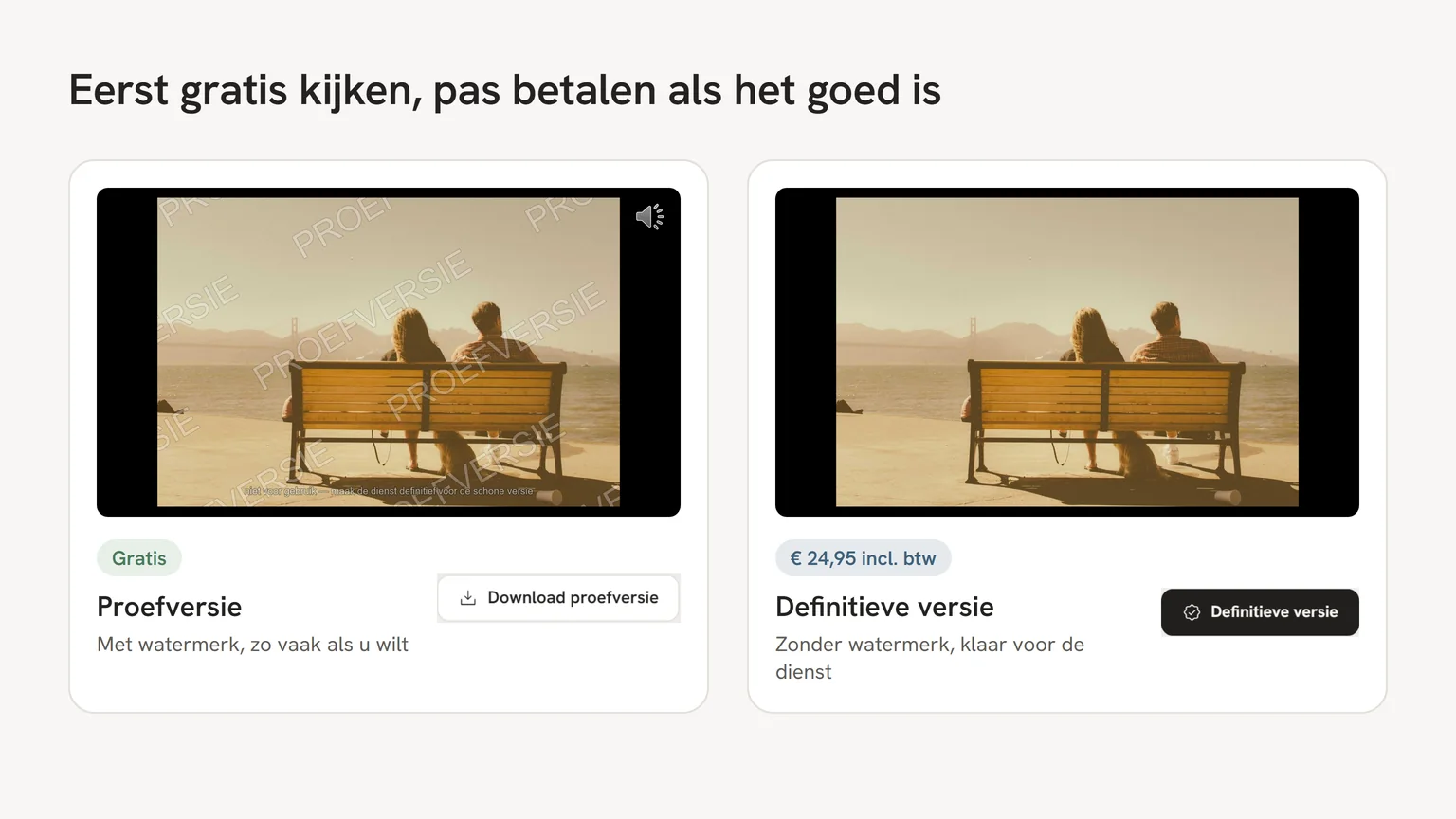 Proefversie met watermerk en de knop definitief maken voor de kosten van een uitvaartpresentatie